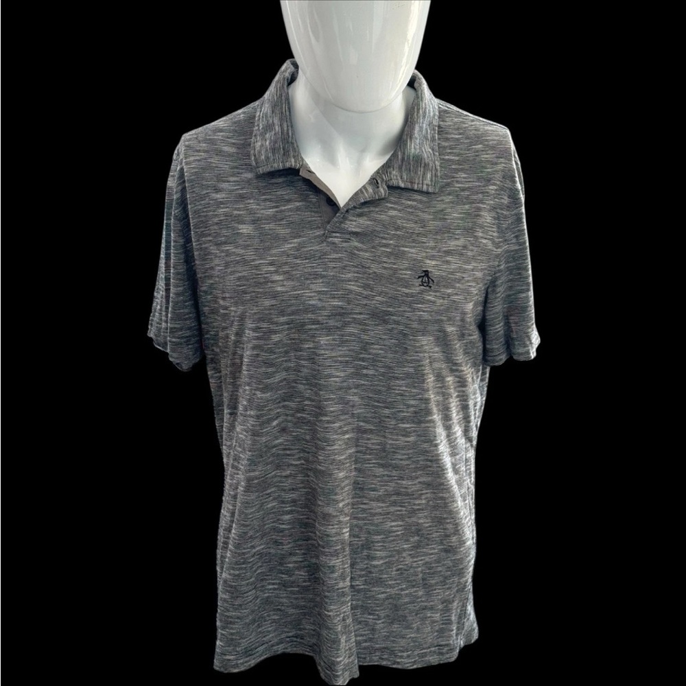 Original Penguin Mens Short Sleeve 1/4 Button Up Collard Gray & Black